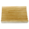 Light brown hemu wood soap dish with ribbed textured surface designed for draining soap in bathroom or kitchen settings