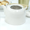 White ceramic herbal teapot with stainless steel infuser and woven bamboo handles for loose leaf tea brewing