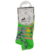 Green and gray patterned ankle socks with shamrocks dollar signs and horseshoe on bamboo fabric from hop hare