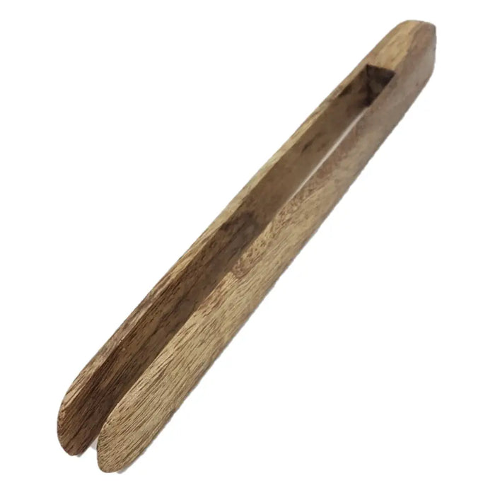 Ian Snow rustic light brown mango wood tongs with natural grain finish from artisan kitchen utensil selection