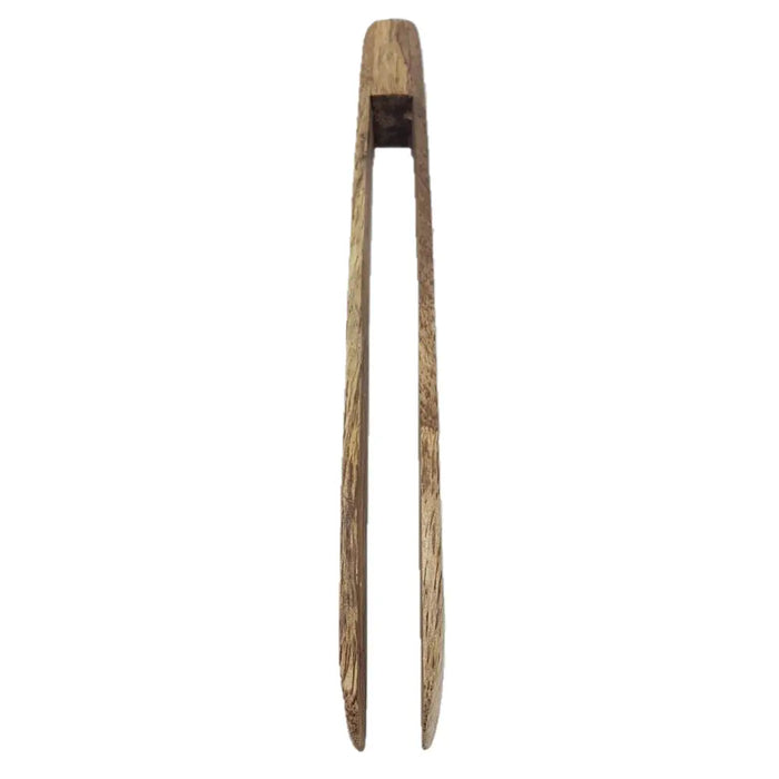 Natural wood tongs with light brown mango wood and visible grain by Ian Snow for use with rainbow utensil jar