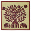 Indian patchwork cushion cover with maroon tree and elephants design on cotton fabric for standard cushion use