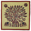 Indian patchwork cushion cover with maroon and blue floral tree and elephants on red border for standard cushion