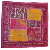Indian patchwork cushion cover with vibrant pink and orange sequined embroidered floral patterns for a standard cushion