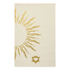Cream-colored ivory gratitude journal with gold sunburst emblem and gold lining showing 120 pages inside