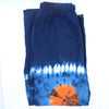 Japanese style lounge pants in navy blue tie dye with orange and white floral pattern near the bottom medium size