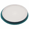 Teal jute and cotton place mat with smooth white center and dark blue rim for dining table use