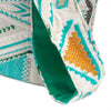 A woven kathmandu big tote bag with white base turquoise green patterns and orange embroidered tree design