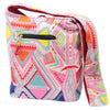 Kathmandu big bag canvas shoulder bag with vibrant pink orange and turquoise geometric pattern called sunrise