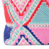 Kathmandu big bag sunrise is a woven clutch with vibrant pink teal and navy geometric patterns in textured fabric