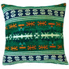Green kilim cushion cover with intricate white orange and navy geometric patterns for standard cushion use