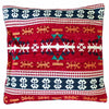 Vibrant red kilim standard cushion cover with geometric patterns in navy white orange and teal in woven fabric