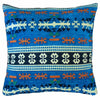 Vibrant blue kilim cushion cover with intricate orange cream and navy geometric patterns for standard cushion use