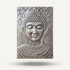 Large antique gold buddha relief wall plaque with silver-toned embossed leaf and lotus motifs in metal finish