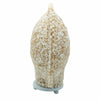 Large boho cut art shell lamp round 30cm with cream-colored spiraled seashells arranged in an oval shape