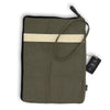 Large canvas laptop pouch in olive green cotton with a cream stripe and black zipper for tablet or laptop storage