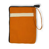 Large orange canvas laptop pouch with cream stripe and black zipper pull designed for protective storage