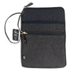 Large canvas laptop pouch in stonewash charcoal made of black cotton canvas with a zipper and leather accents