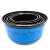 Blue tibetan singing bowl with black rim and inscribed mantras from large chakra set of seven singing bowls