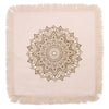 Beige cotton cushion cover 60cm with detailed brown lotus mandala design and fringed edges