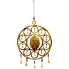 Large indian brass chimes featuring a golden buddha face wind chime with colorful beads and 15 small bells