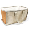 Large jute and cotton shopping basket in beige and orange with gray stitched trim for storage and shopping use