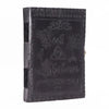 Black leather notebook embossed with occult symbols titled book of shadows large 10 by 7 inches size
