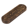 Large mango wood incense burner with hand-carved floral and leaf patterns in rich dark brown wood incense design