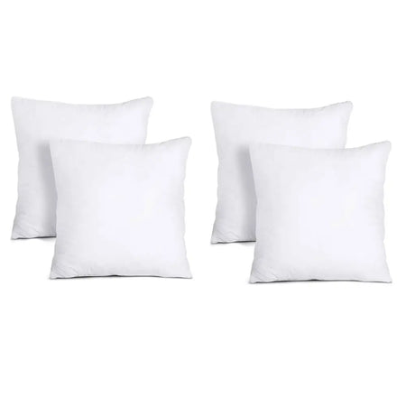 Set of four white square throw pillows with pet fibre filling fits 45cm x 45cm cushion covers