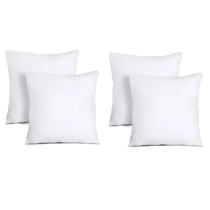 Set of four white square throw pillows with pet fibre filling fits 45cm x 45cm cushion covers
