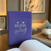 Purple textured lavender velvet notebook with silver foil stamping believe in yourself stars and heart design
