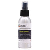 Silver aluminum spray bottle with black pump labeled ancient wisdom aromatherapy mist lemon verbena essential oil