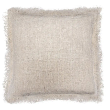 Beige linen cushion cover with frayed edges 45cm x 45cm for a cozy throw pillow look