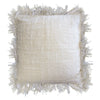 Off-white linen cushion cover 60cm x 60cm with textured weave and long frayed fringe on all sides