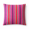 Vibrant neon stripes cushion cover with bold pink orange purple vertical bands and woven texture for classic comfort
