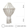 A cream-colored macrame large drop cotton rope chandelier with a geometric lantern shape and braided rope details