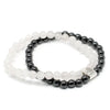 Black and white magnetic gemstone bracelet with rock quartz beads and a silver tree engraved clasp