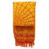Vibrant lime orange cotton sarong with bold yellow red mandala pattern and elephant motifs along the border with tassels