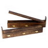 Dark brown mango wood incense box with gold elephant inlays and top-loading design for storing incense sticks