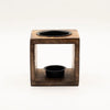 Dark wood mango wood oil burner cube with two black ceramic bowls for mango wood oil diffusion and aroma use