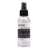 Silver spray bottle with black pump labeled may chang and bergamot essential oil mist with witch hazel base
