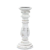 Medium candle stand whitewash with white distressed mango wood and classic turned design showing chipped paint