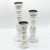 Medium candle stand whitewash with three distressed white mango wood holders and black inner rims for candles
