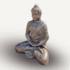 Medium-large antique gold buddha in meditation with intricate details in bronze-colored metal statue