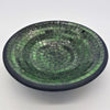 Medium mosaic tile dish with green and black glass tile rings and a dark rim in a circular bowl shape