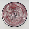 Medium mosaic tile dish with circular glittery pink and silver mosaic rings framed by a black border