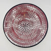 Medium mosaic tile dish with circular glittery pink and silver mosaic rings framed by a black border