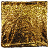 A square mermaid cushion cover with shimmering gold and silver sequins and reversible black fabric for a standard cushion