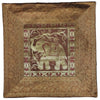 Square metallic thread cushion cover with embroidered cream and gold elephant on maroon standard cushion panel