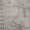 Silver embroidered elephant design on textured fabric cushion cover made with metallic thread for standard cushion
